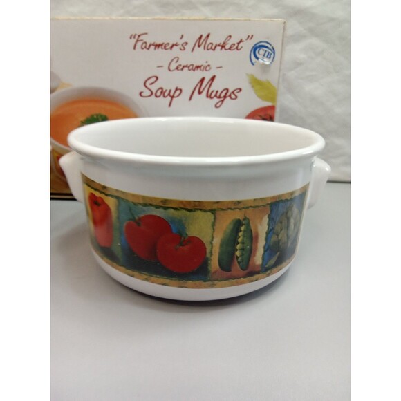 Giftco Inc Farmers Market Set Of 2‎ Soup Bowls Ceramic Dishwasher Safe - Picture 3 of 11